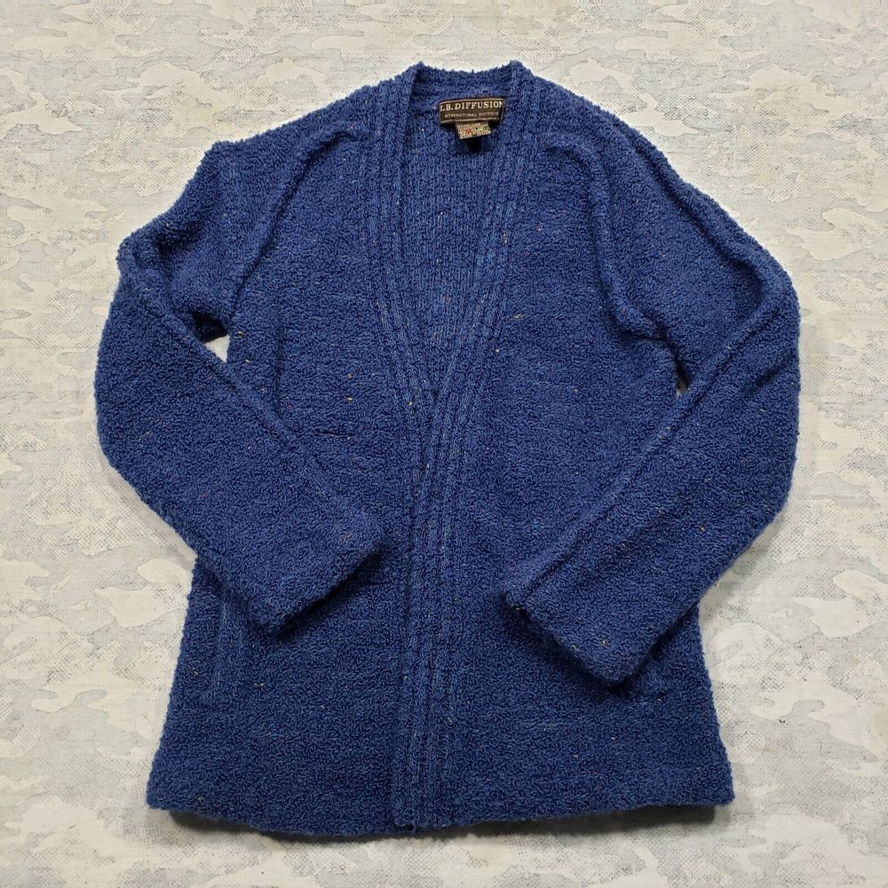 I.B. Diffusion Cardigan Sweater Womens Small Blue Wool Blend Open Front Pockets‎